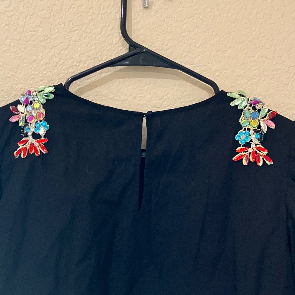 H&M Black Blouse with Colorful Floral Embellishments - Picture 4 of 4